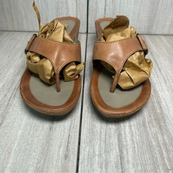 ECCO Brown Leather Slip On Slides Thong Flip Flop Sandals Buckle Women 11 EUR 42 - Picture 8 of 10